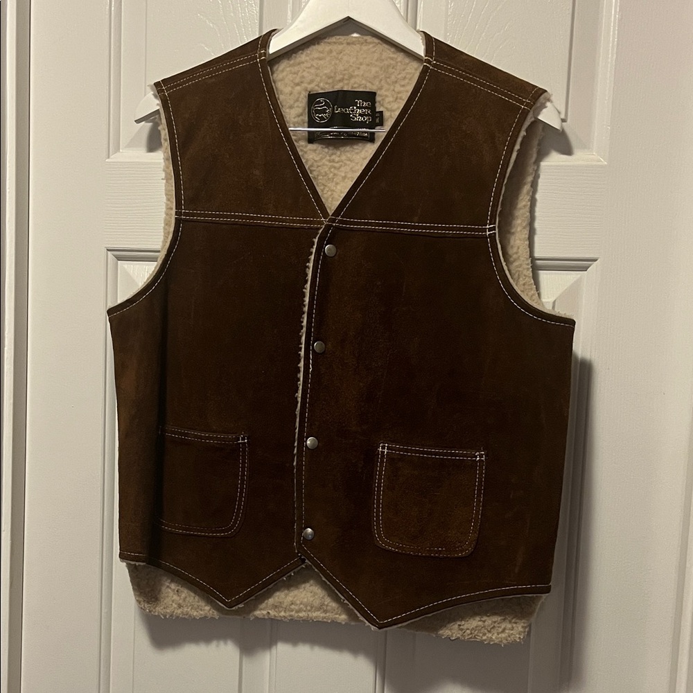 Vintage 70’s Brown Leather Vest with Shearling Lining